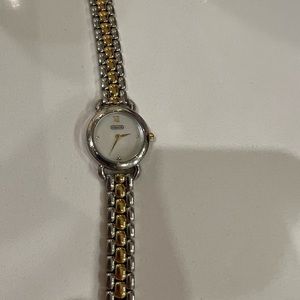 COACH watch.  Gold & stainless links. Two tone.Mother of Pearl face.